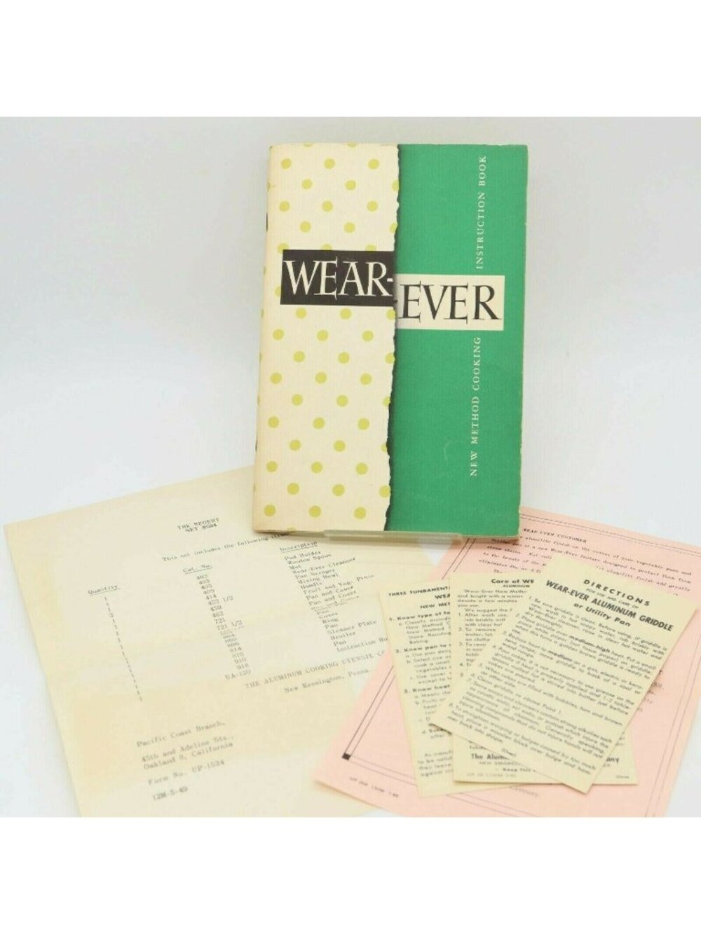 Mid Century 1948 Wear-Ever Cooking Instruction Book, Care Inserts, and More vtg